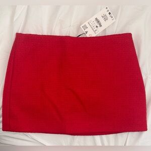 NWT Zara Solid Red Tweed Mini Skirt Size S